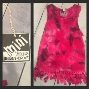 NWT, Girls MINI Young, Broke, & Fabulous Tie-Dye Fringe Tank in Pink & Black